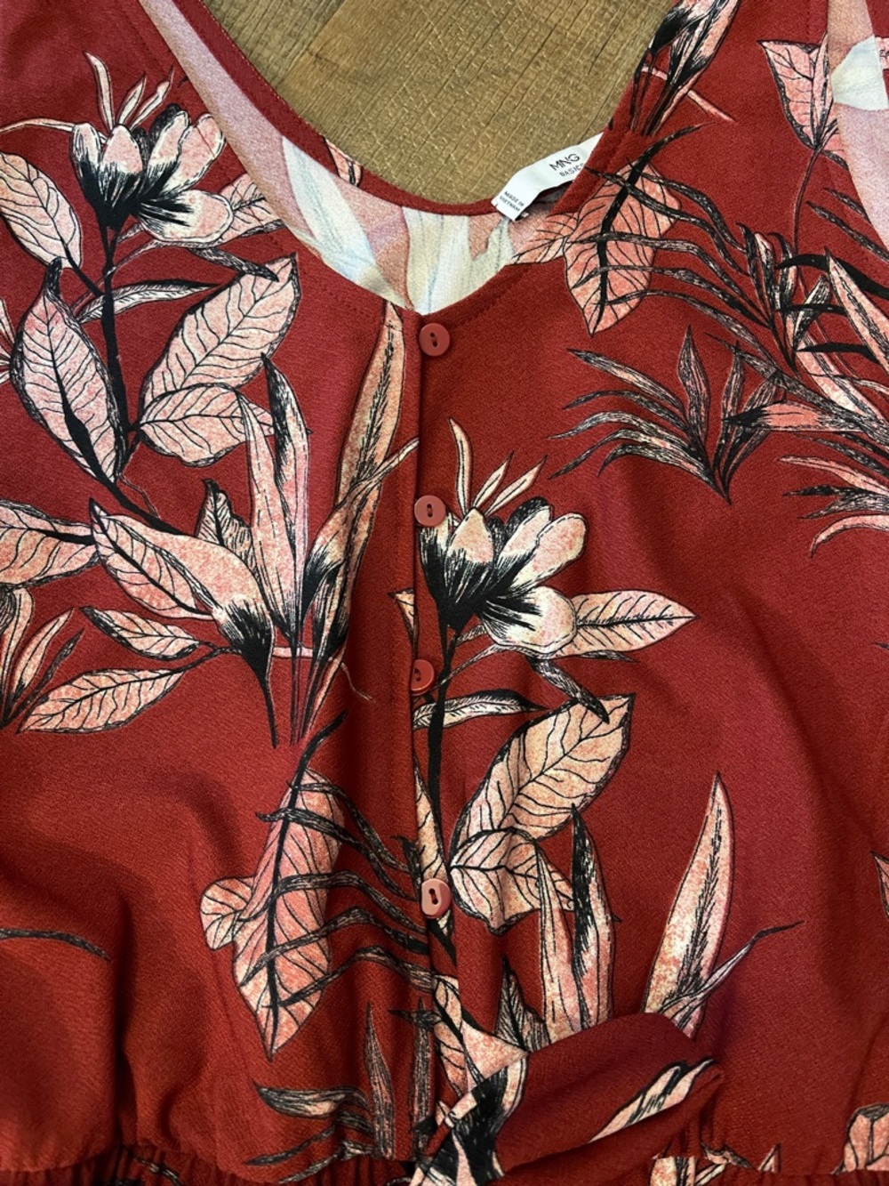 Mango Rust Red Floral Button-Front romper - Picture 2 of 5